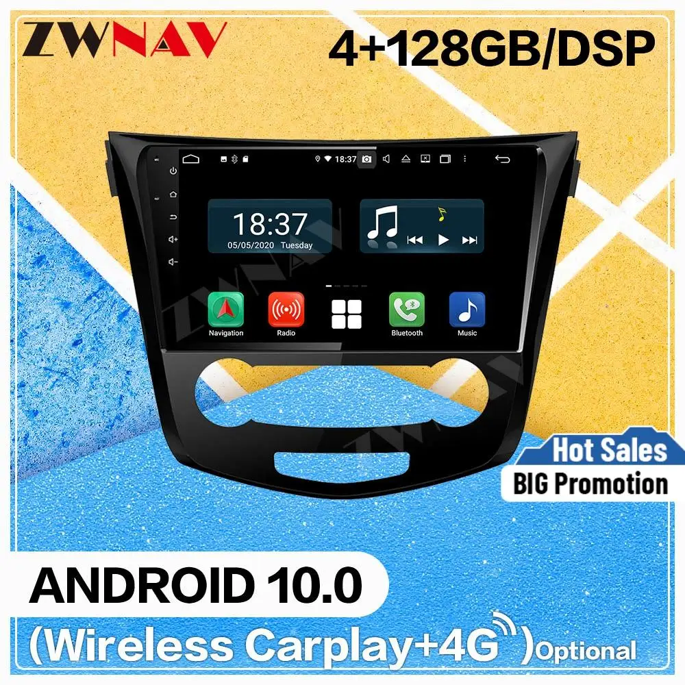 128G Carplay Android 10 screen DVD Player for Nissan X-TRAIL Qashqai 2013 2014 2015-2018 MT GPS Navi Auto Radio Stereo Head unit