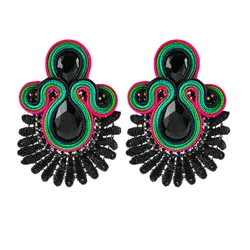 Soutache Lace earings piercing fashion jewelry Large earring for women Handmade weave Romantic boho Ethnic yellow green purple