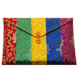 Tibetan-Style Scripture Book Bag, Buddhist Collection Pouch, Large Silk Brocade, Chinese knot Storage Pack, Colorful, Lucky,