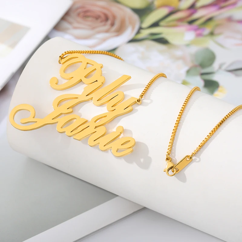 2020 Fashion Custom Stainless Steel Double Name Necklace For Women Personalized Letter Box Chain Choker Necklace Lover Gift