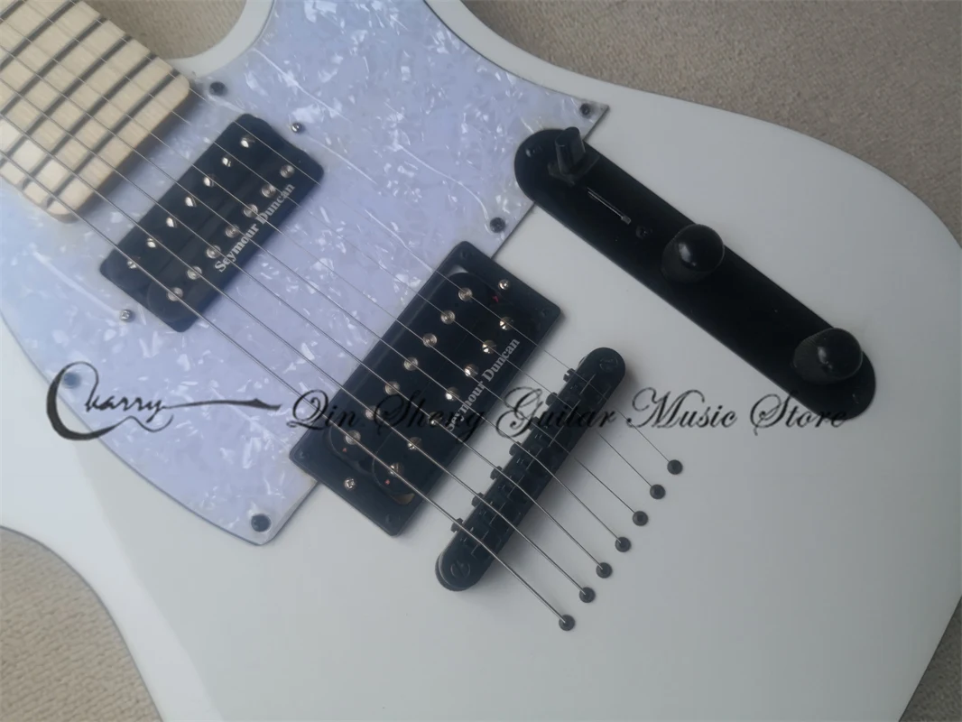 Custom made 7 strings del electeic guitar,white guitar,HH pickups,strings through body,black binding