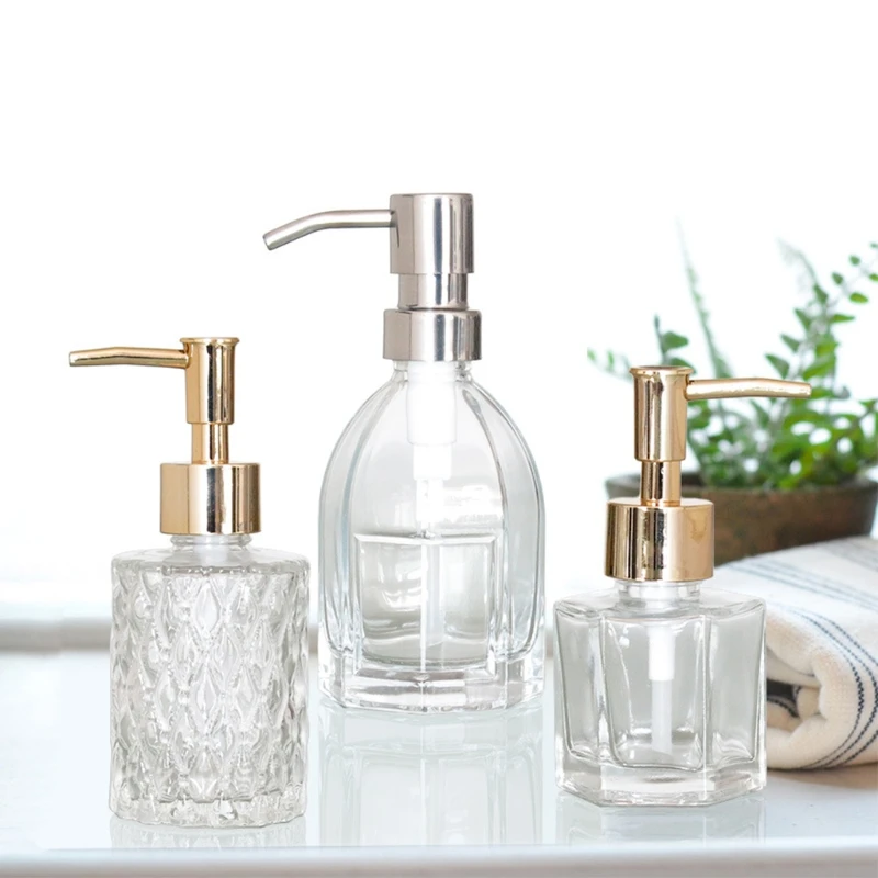 160ml Glass Hand Soap Dispenser with Press Clear Diamond Design Refillable Lotion Liquid Refillable Empty Bottle wholesales