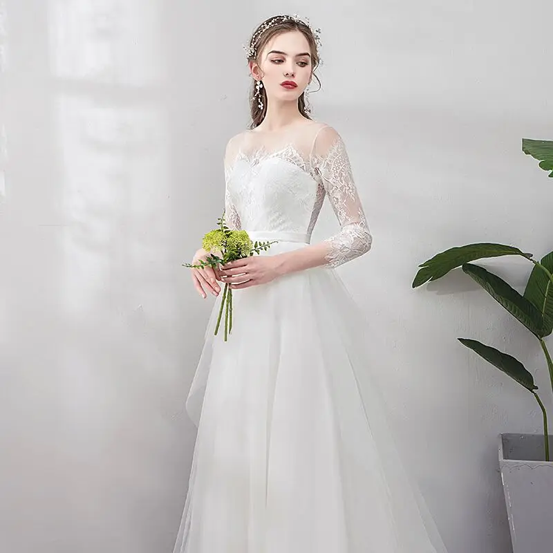 Vestido De Novia ligero De encaje, ropa De Novia, Vestido De Novia, Vestido De Novia, manga De tres cuartos