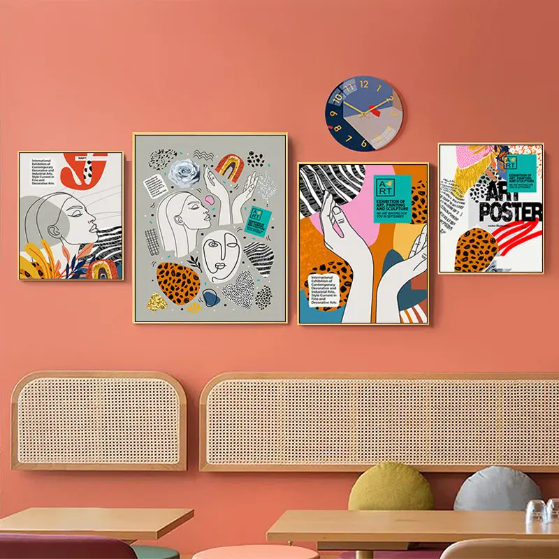 Abstract Fashion Wall Art Canvas Painting Multicolored Geometric Line Poster and Print Modern Living Room Home Decoration