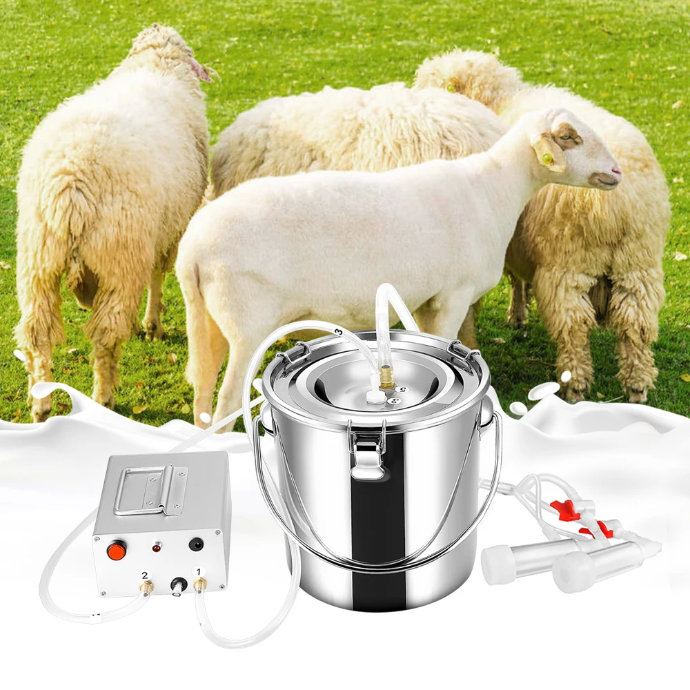 7L Goat Milker Electric Milking Machine With 2 Teat Cups Pulsation Vacuum Pump Stainless Steel Bucket For Goat 110-220V