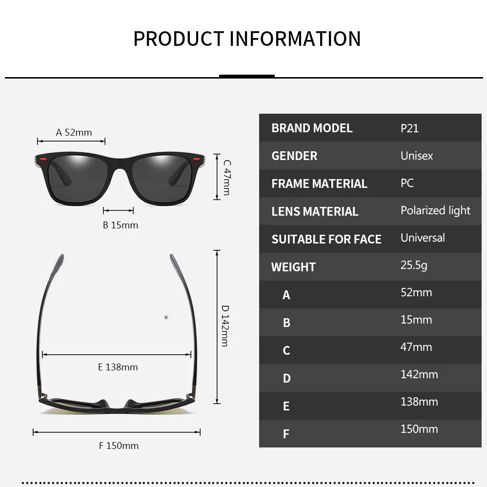 ZXWLYXGX Classic Polarized Sunglasses Men Women Brand Design Driving Square Frame Sun Glasses Male Goggle UV400 Gafas De Sol