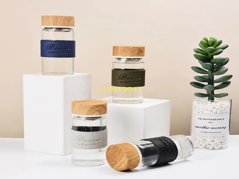 

360ML Wood-covered glasses, heat-insulated sheaths, high borosilicate glasses, simple, portable and handy cups