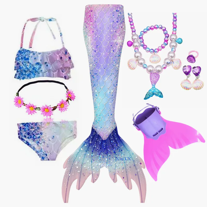 Fantasy Children Girls Mermaid Tails Swimming Party Halloween Cosplay Costumes  Little Mermaid Kids Swimmable Bikini Set