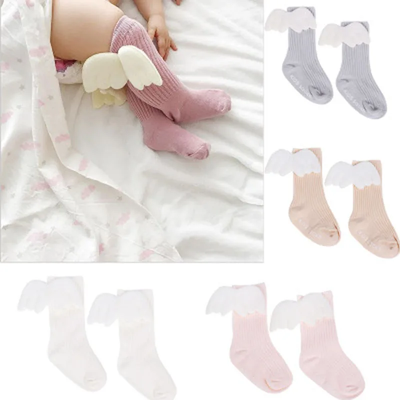 

Baby Girls Soft Cotton Socks Kids Long Knee High Leg Warmers Princess Angel Wings 0-4 Years Infant Baby Socks