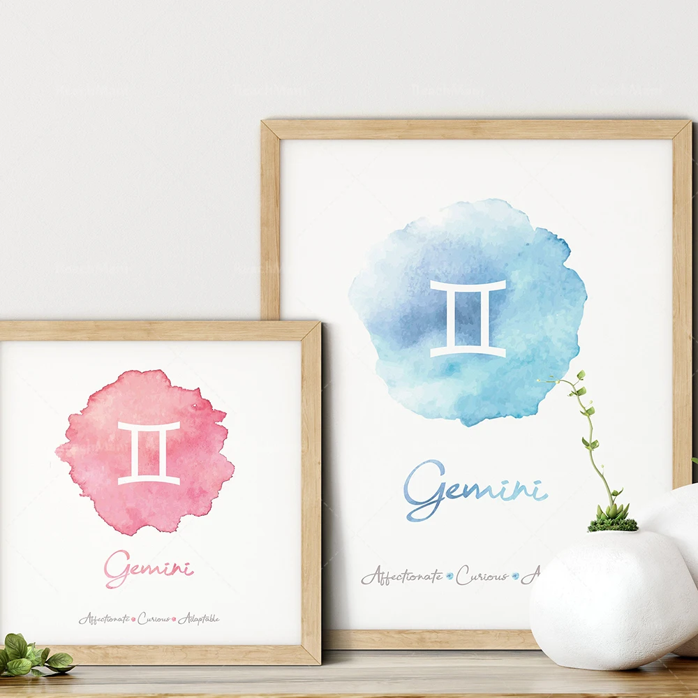 Gemini Zodiac Art, Gemini Astrology Gift, Astrology Watercolor, Constellation Art, Zodiac Print, Gemini Sign Gift