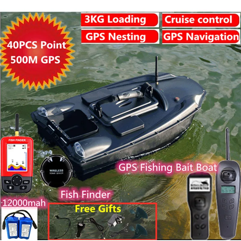 40pcs GPS Point Fishing Bait Boat 500M 3KG Load  Large Hopper Cruise Control Dual Motor Battery GPS Navigation Nest Fishing Boat