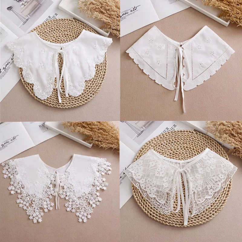 White Shawl Fake Collar Shirt Women Necklace False Collar Ladies Detachable Half Shirt Lapel Blouse Shawl Wrap Decoration