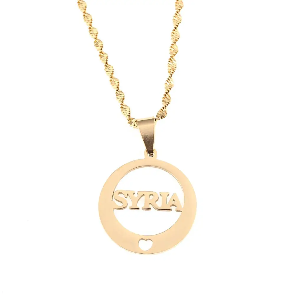 Stainless Steel Alphabet Syria Pendant Necklaces Syrians Round Chain Jewelry Gifts