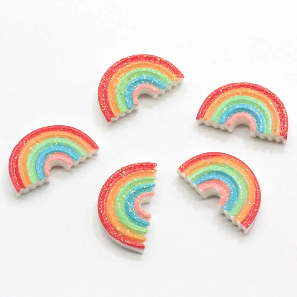 50/100/ Glitter Rainbow Flatback Flat back Resin Cabochon Kawaii Scrapbook for Kids Hair Bows Center DIY Accessories Nails DIY