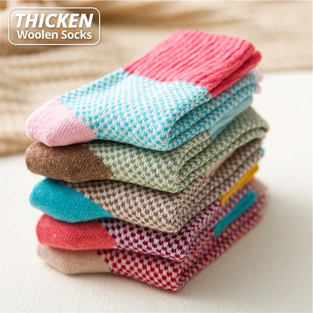 HSS Brand Thicken Women Winter Socks Warm Rabbit Wool Girl's Sox Wysokiej jakości bawełniane skarpetki Casual Harajuku Stars Pattern 5Pairs