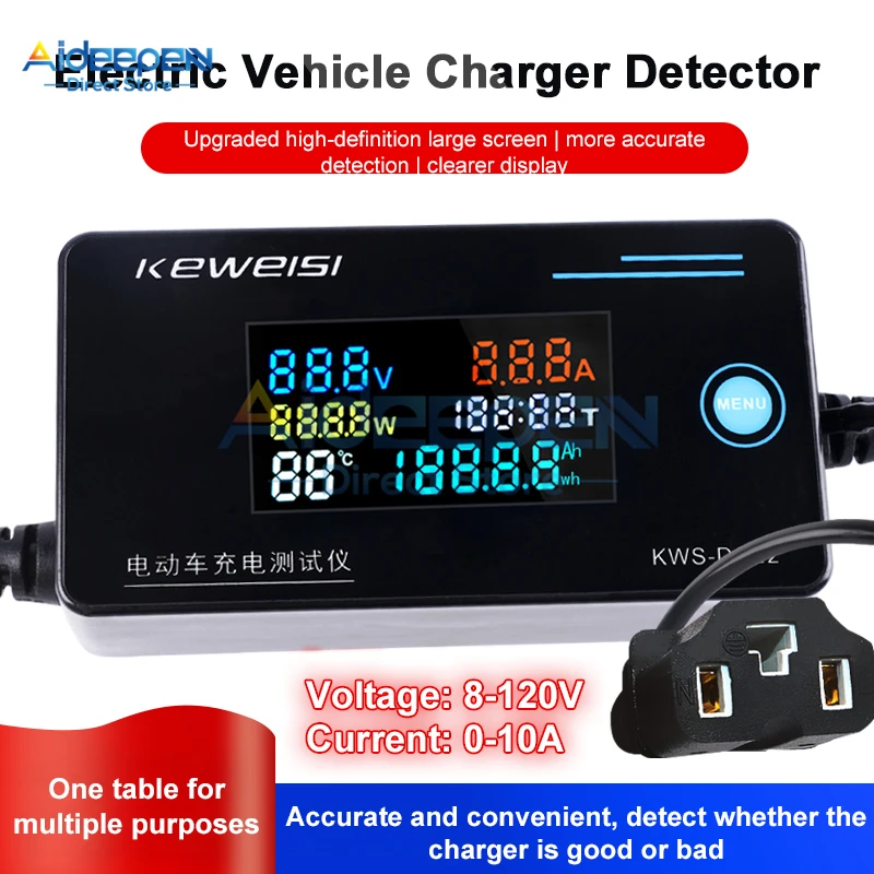 8-120V 0-10A Voltage And Current Charger Detector Electric Vehicle Charging Power Temperature Measuring Instrument Tester