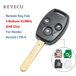 Keyecu Remote Key 3 Buttons 433Mhz ID48 Chip for Honda Accord 2003 2004 2005, CR-V 2005 2006, Car Key