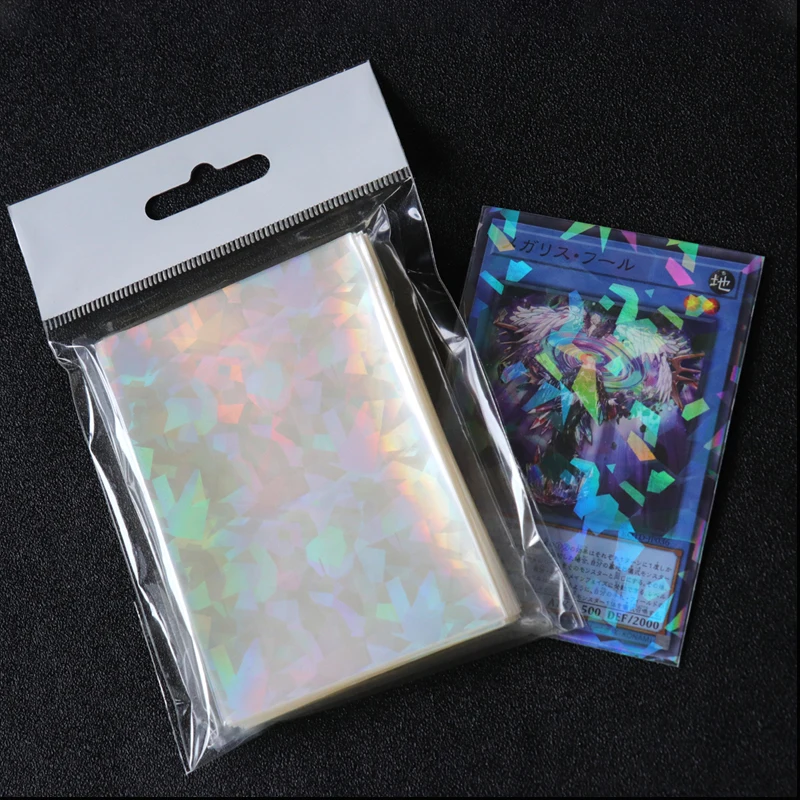 50pcs 65X90MM Broken Gemstone Glass Laser Flashing Card Film Card Sleeves Card Protector For Board Games Cards Case no seal