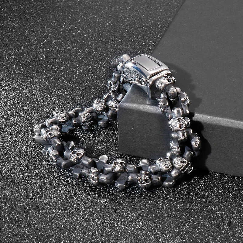 Gothic Biker Skull Skeleton Chain Bracelet Stainless Steel Bangle XMAS  13mm 22cm  Halloween Gifts