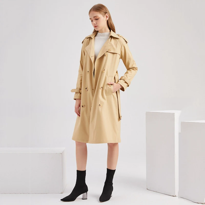 

Autumn Coats And Jackets Women Elegant Lapel Double Breasted Coat Office Lady Long Jacket Fashionable Female Windbreaker 2021