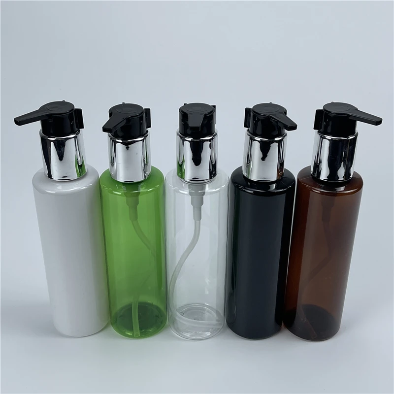 200ml 30pcs Empty Plastic Lotion Bottle Liquid Soap Pump Container For Personal Care Black Silver Lotion Pump Cosmetic Container