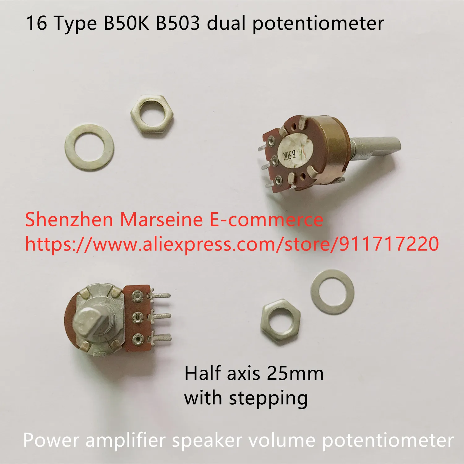 Original New 16 Type B50K dual potentiometer power amplifier speaker volume potentiometer half axis 25mm with stepping (SWITCH)