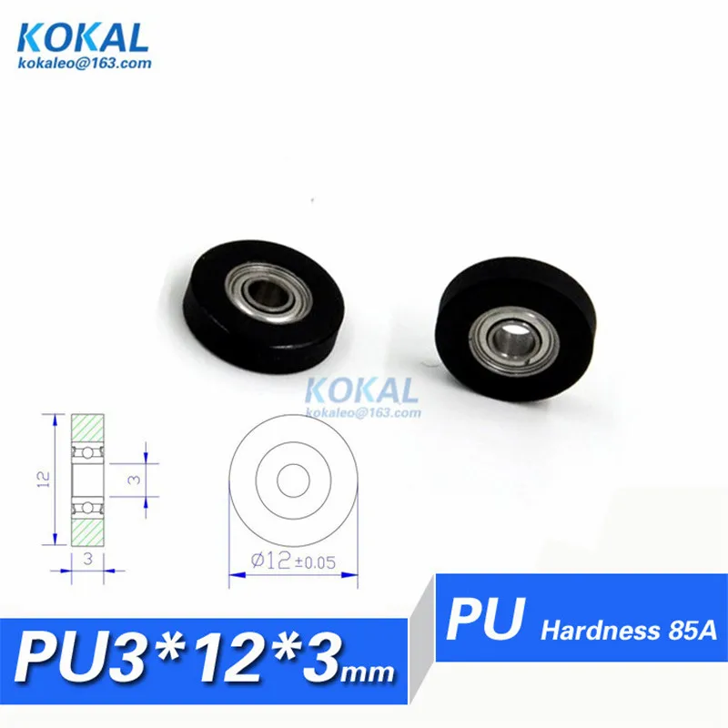 [PUd3]1 buah PU bantalan bola poliuretan roda roller kebisingan rendah 85A kekerasan counter roller sabuk dalam 3mm miniszie whee