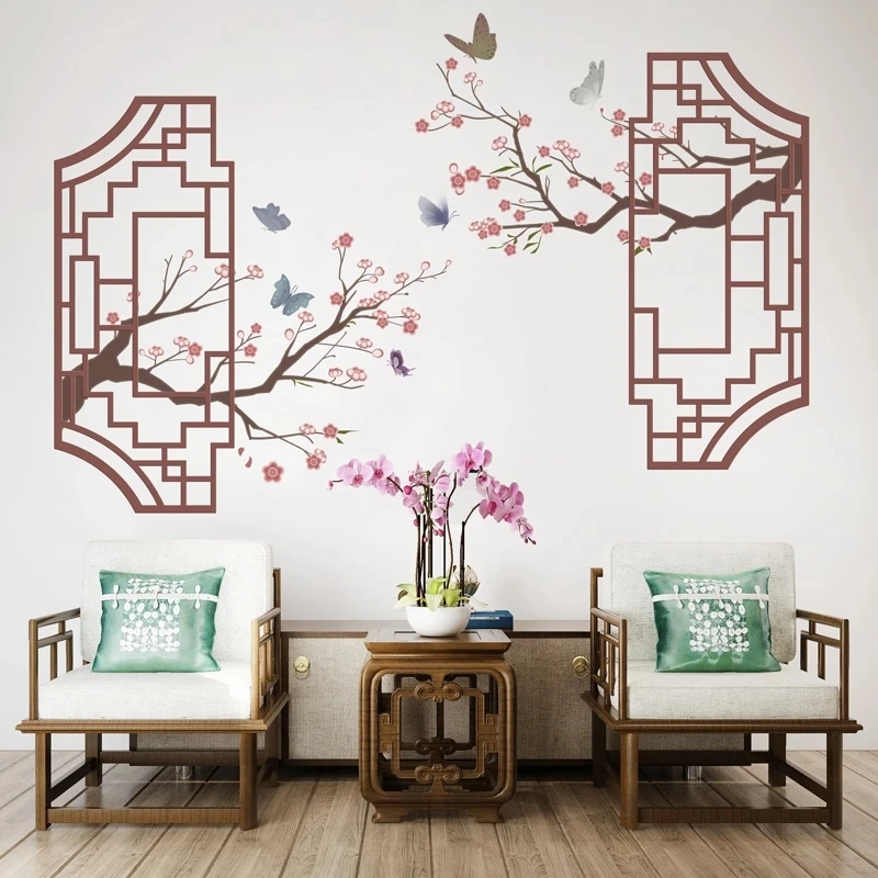 Cherry Blossoms Wall Stickers Flowers Home Office Decor Living Room Bedroom Wall Decoration Wallstickers Pegatinas De Pared