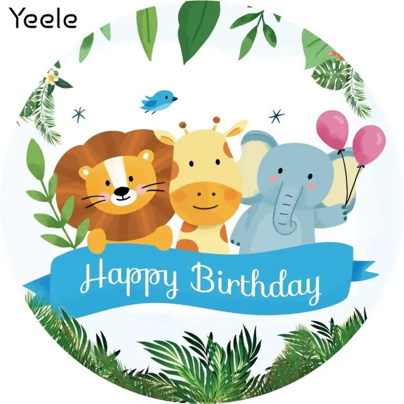 Yeele Baby Cartoon Jungle Safari Birthday Party Banner Child Portrait Circle Round Backdrop Props Background For Photo Studio