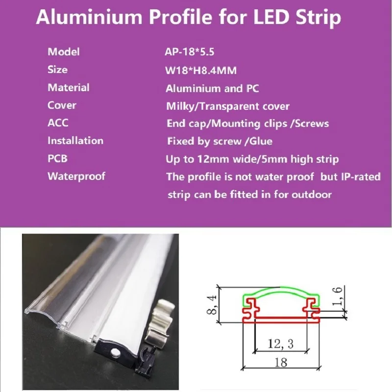 Imagem -04 - tipo Liso de 100cm u 8.5 mm Perfil de Alumínio Magro Alto 12 mm 5v 12v 24v 5050 5630 2835 Alojamento Claro Conduzido da Barra de Canal 530 Peças do