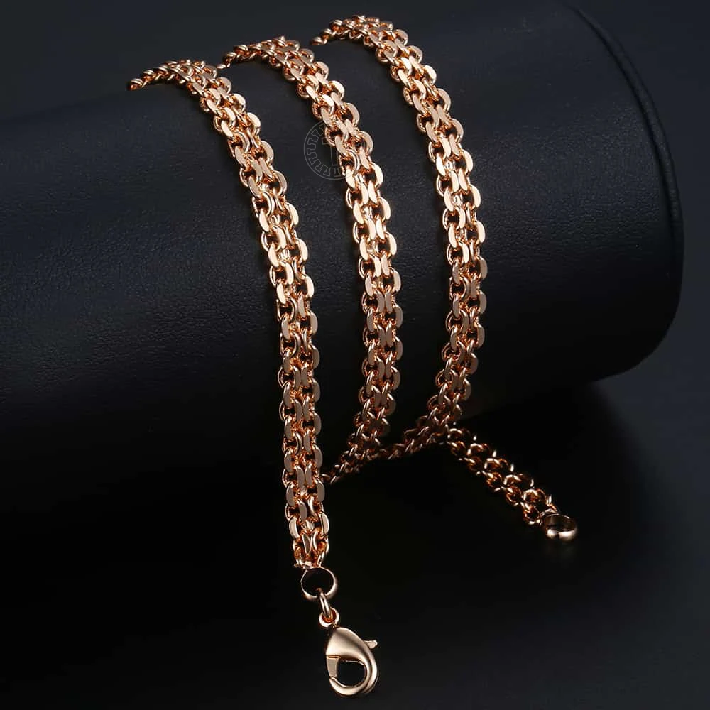 585 Rose Gold Color Necklaces for Women Men Bismark Hammered Link Chain Fashion Jewelry Accessories 5mm GN452A