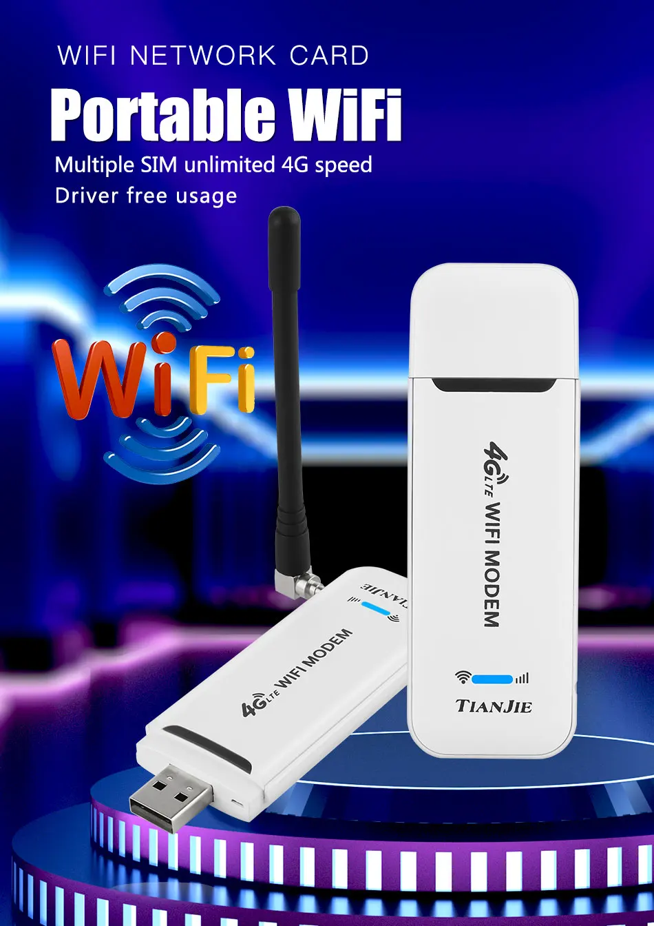 TIANJIE 3G 4G Universal WiFi Router LTE FDD GSM Mobile Portable Mini Wireless USB Modem Dongle with SIM Card Slot WI-FI Sticker