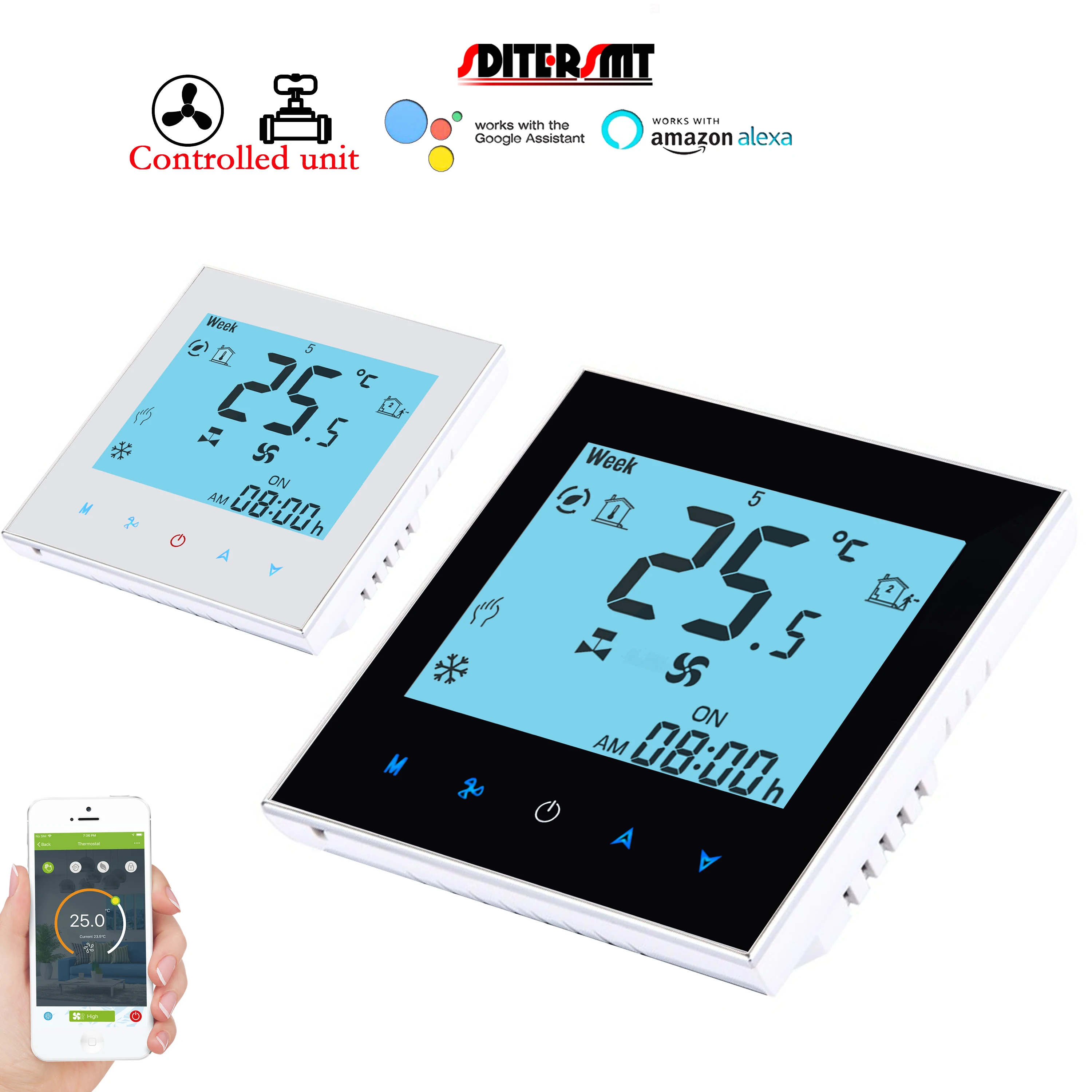 WiFi Dual Sensor Thermostat 24V 220V mit temperatur gesteuerter Box 2 Rohr heizung Kühler regler