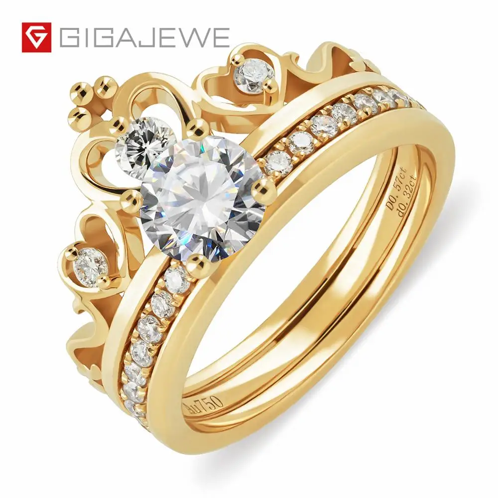 GIGAJEWE 0.5ct 5.0mm Moissanite CVD D VVS1 Round Cut Customized 18K/14K Two-piece Suit Gold Ring Jewelry Girlfriend Gift