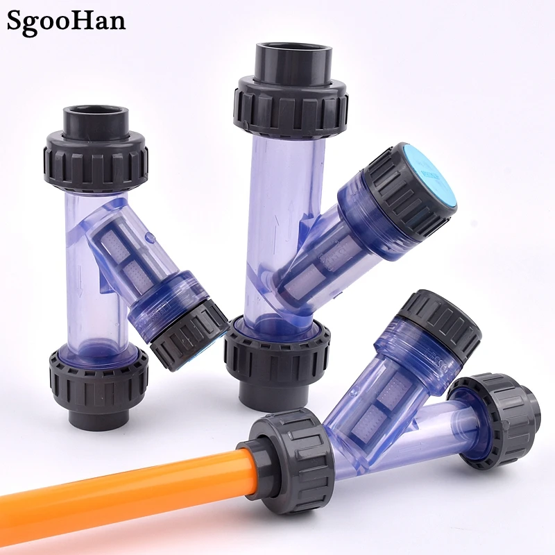 1pc 20~63mm Transparent UPVC Y-Type Filter Aquarium Fish Tank PVC Pipe Connector Irrigation Filters Garden Watering Tube Joints