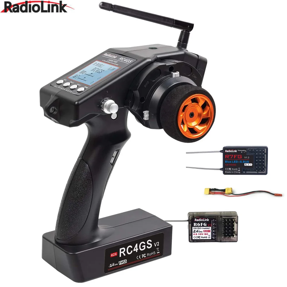 Radiolink RC4GS V2 4 Channel RC Transmitter and Receiver R6FG / R7FG with Gyro 400M Remote Controller for Car Boat Rock Crawler