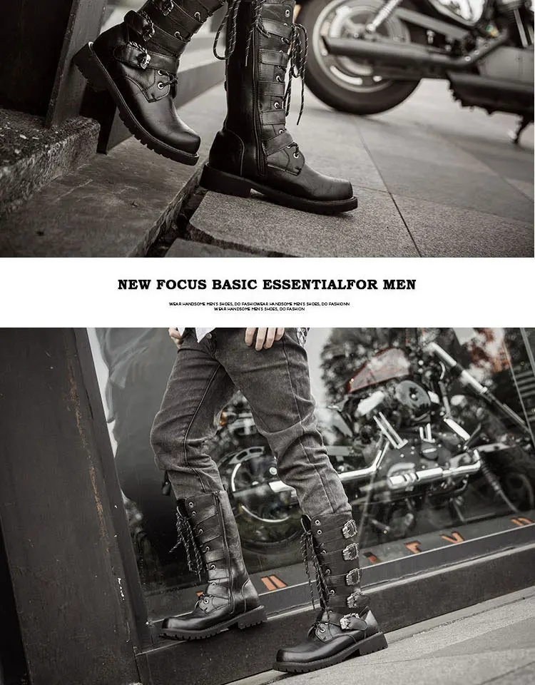 Men's PU Leather Motorcycle Boots High Over the Knee Boots Gothic