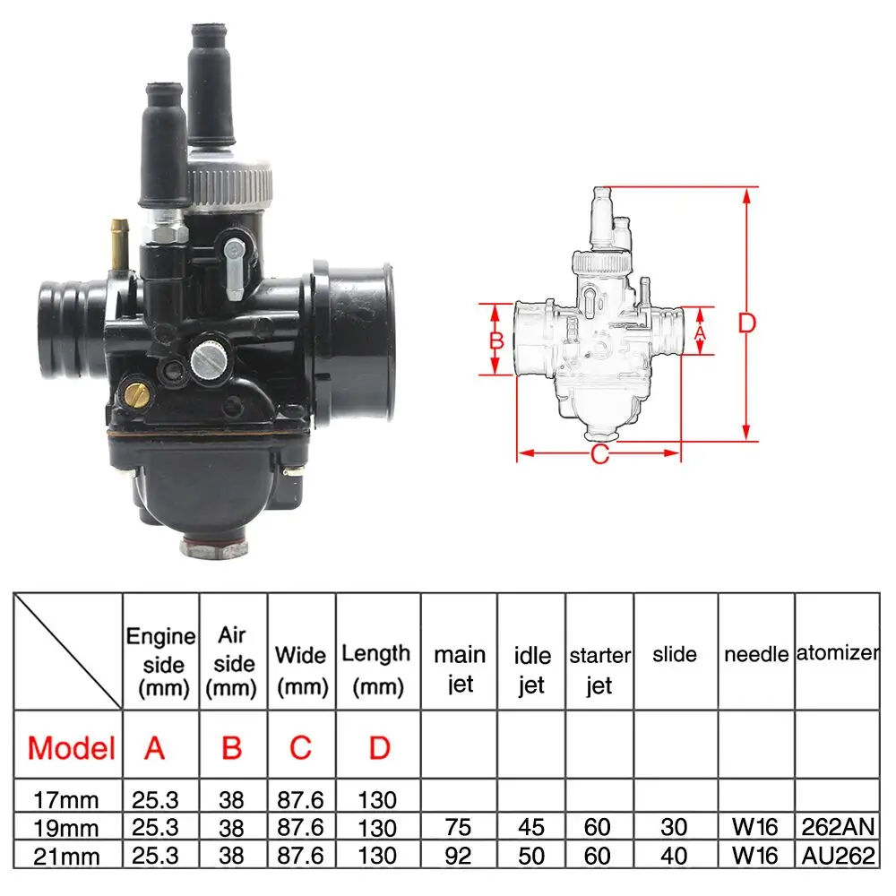 Sclmotos-For Dellorto PHBG DS Racing 171921mm AD 17.5 19.5mm Carburetor Carb Main Jet For Zuma Puch Moped Bike Scooter 50CC 90CC