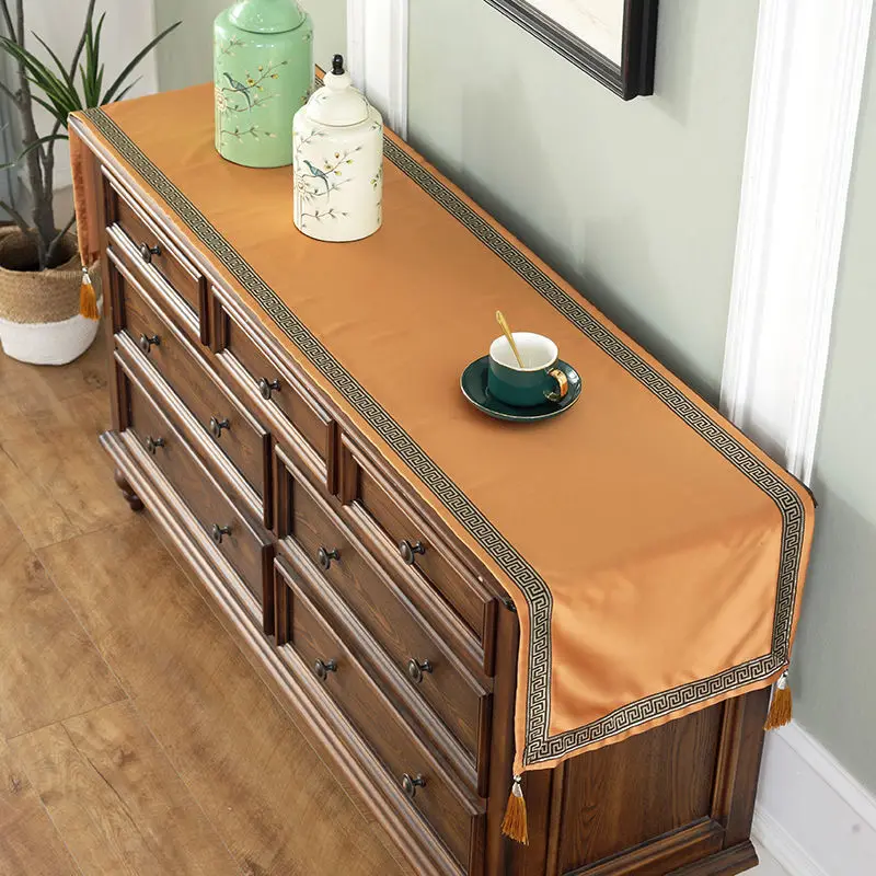 Custom Chinese Luxury Universal Dust Proection Cover Silk Satin Coffee End Table Runner Lengthen TV Cabinet Covers Cloth