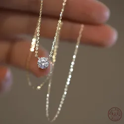 925 Sterling Silver French Simple Crystal Pendant Clavicle Chain Necklace Women Light Luxury Party Plating 14k Gold Jewelry