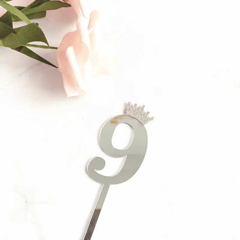 0-9 Kronen-Zahlen Happy Birthday Tortendekoration Gold Acryl Hochzeit Party Cupcake Topper für Babyparty Geschenk Dessert Dekoration – Detail 16
