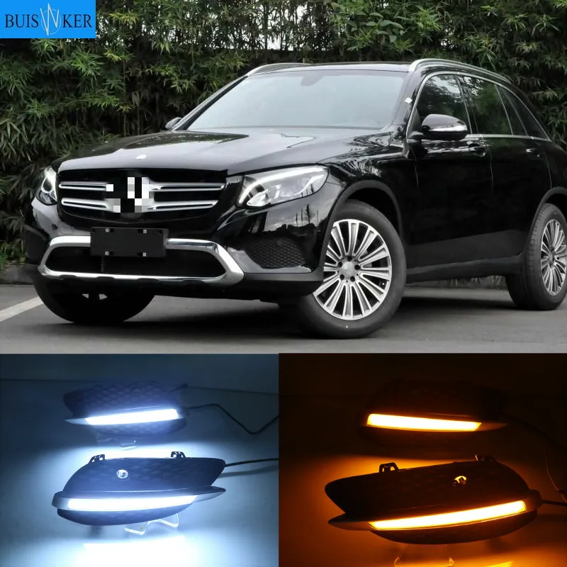 

2PCS 12V ABS LED DRL Daytime Running Lights With Yellow Turnning Signal Function For Mercedes Benz GLC X205 2015 2016