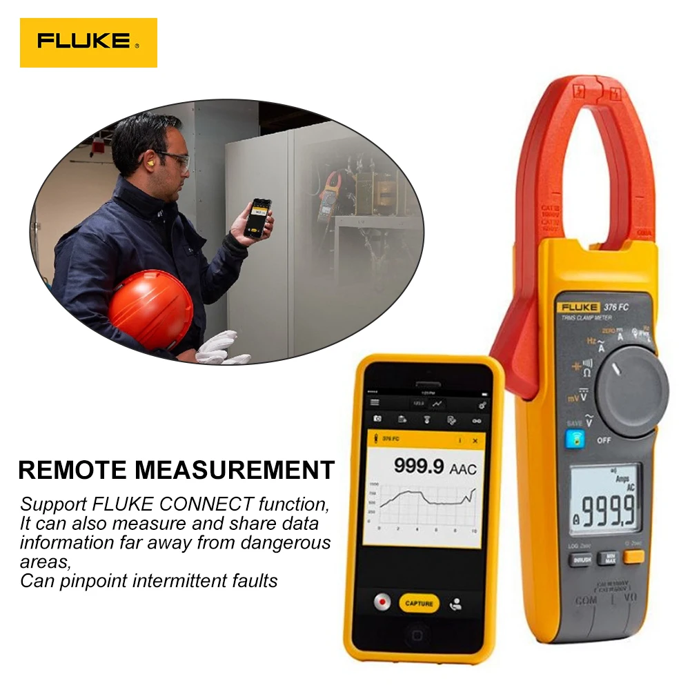 Fluke 376 FC True-RMS 1000A AC/DC Clamp Meter with iFlex, Measures AC/DC current with included iFlex current probe