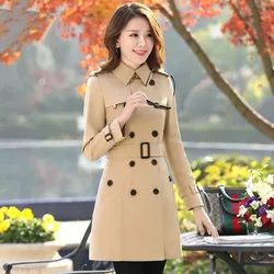 2024 New Spring Autumn Fashion Khaki Trench Coat Women's Casual With Belt Loose Windbreaker Female Elegant Outerwear 4XL