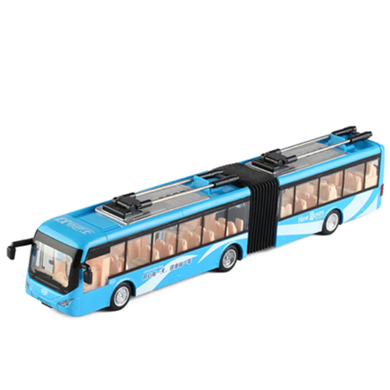 Double section length bus,1:50 alloy pull back Double section bus,High-quality sound and light music children\'s toys