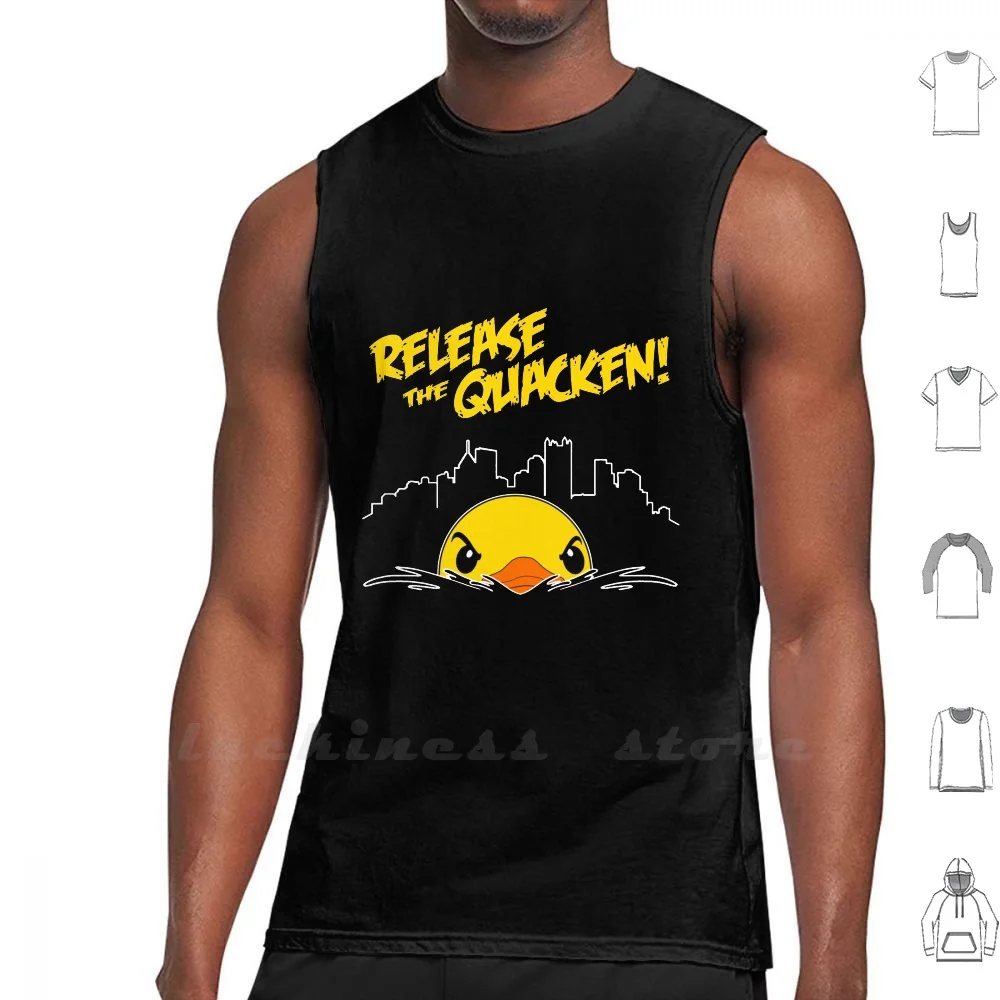 Release The Quacken Sleeveless Tank Top Vest Cotton Giant Rubber Duck Rubber Ducky Kraken Kracken Pittsburgh Pennsylvania Three