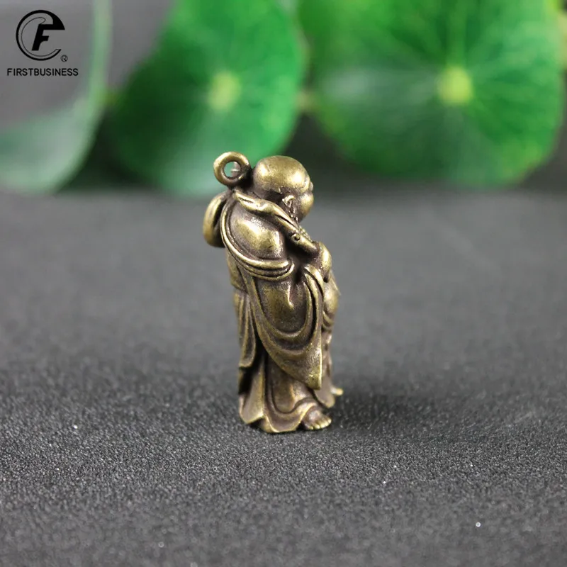 Pure Copper Smiling Big Belly Maitreya Buddha Small Statue Feng Shui Ornament Home Decoration Craft Accessory Lucky Brass Figure