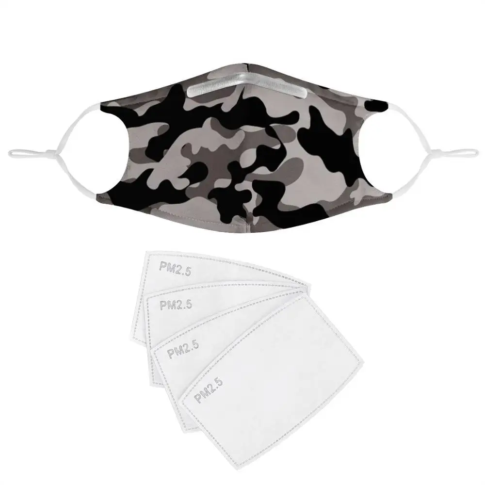 Popolare Camouflage Custom pattern maschere antigas inserto in carbonio donna uomo maschere antipolvere maschera lavabile maschera facciale riutilizzabile 4 filtri