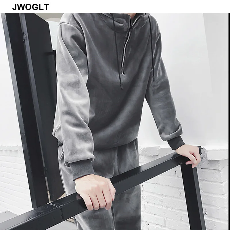 Autumn Winter Soft Warm Men Velour Tracksuit Korean Fashion Gold Velvet Track Suit Hoody Hoodies and Jogger Pants 2Pieces Outfit