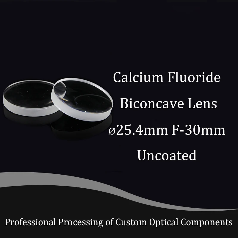 Calcium fluoride material biconcave lens D25.4mmF-30mm pure white glass high precision focusing material